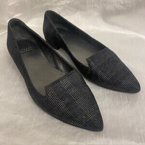 Stuart Weitzman Rialto Shimmer Flats Gray Black Plaid Flats Shoes Womens 7.5